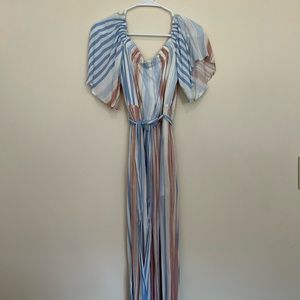 Altred State red white blue small striped off shoulder jumpsuit